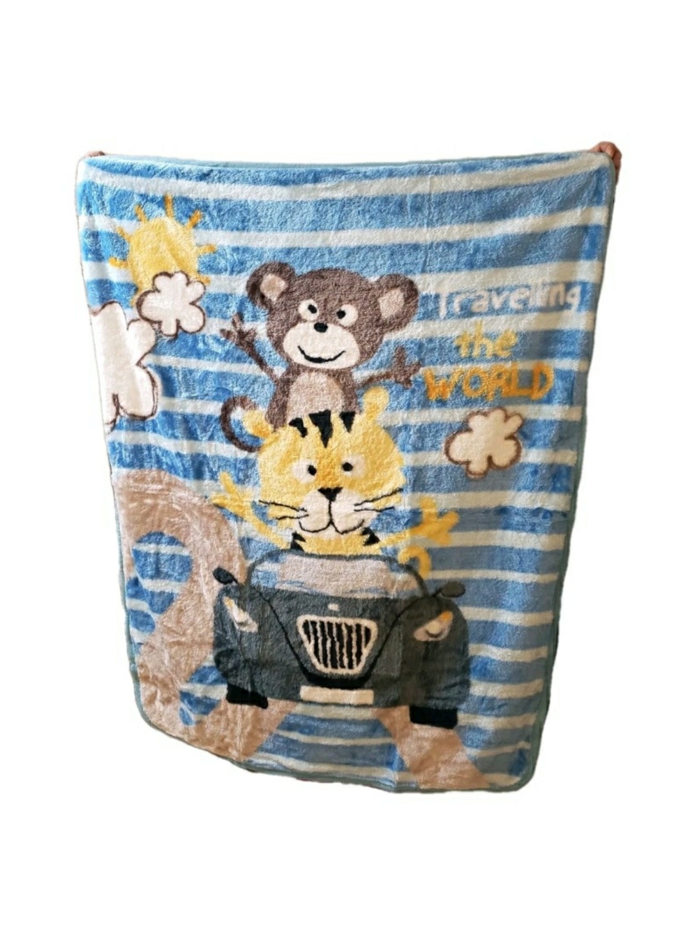 Blue Striped Kids Animal Travel Blanket - Unbranded